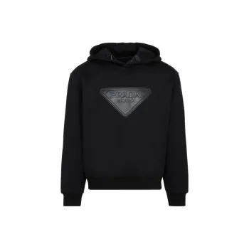 PRADA Logo Leather Patch Hoodie