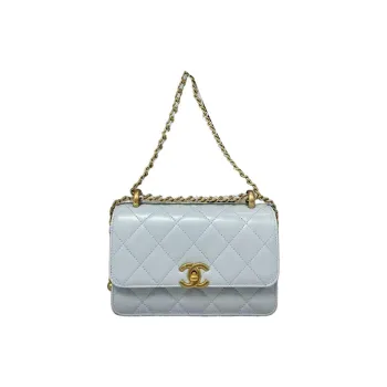 CHANEL Logo Shoulder Bag Women's Gray Blue