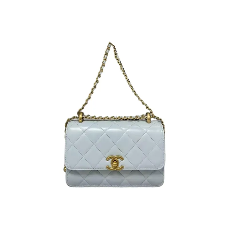 CHANEL Logo Shoulder Bag Women's Gray Blue-0