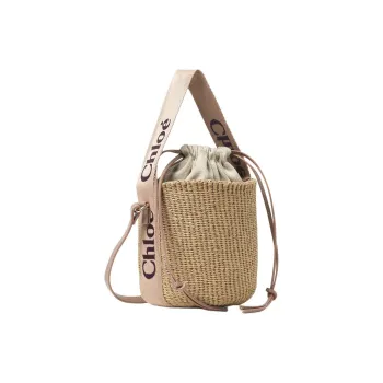 Chloe Woody Paper Basket Bag, Shoulder Bag, Crossbody Bag, Handbag Small Size Women's Tan Rose