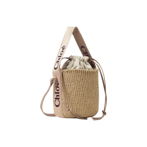Chloe Woody Paper Basket Bag, Shoulder Bag, Crossbody Bag, Handbag Small Size Women's Tan Rose