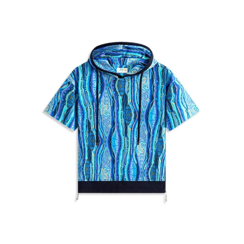 COOGI All Over Print Trendy Short-Sleeved Hooded T-Shirt Unisex Blue Red Two Styles-0