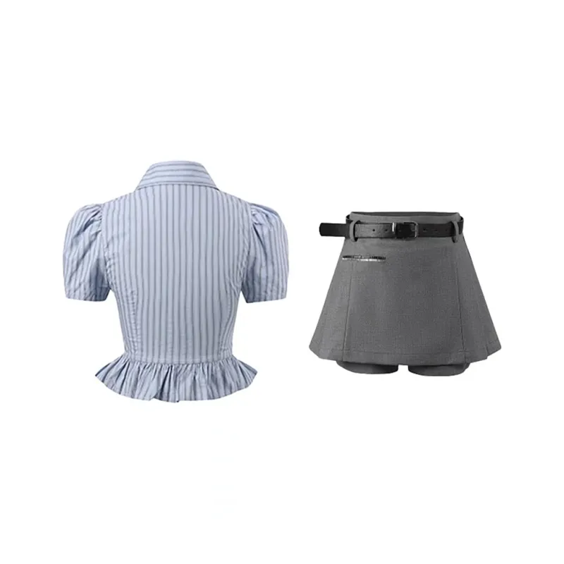 AFGGD Skirt Set Women's Blue+Gray-1
