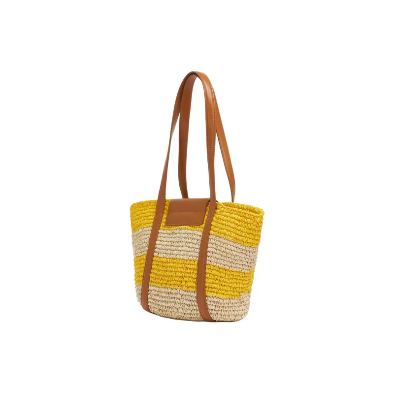 MARNI Trunkaroo Paper With Calfskin Tote Bag, Shopping Bag, Handbag, Shoulder Bag Trumpets Women's Natural & Deep Lemon-2