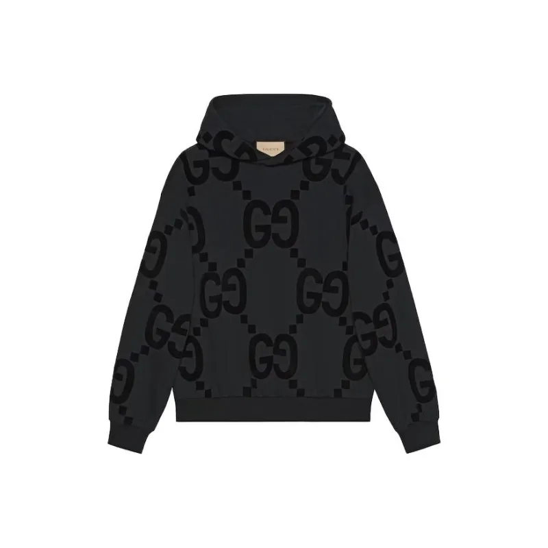GUCCI Gg Flocked Printed Fleece Hoodie-0