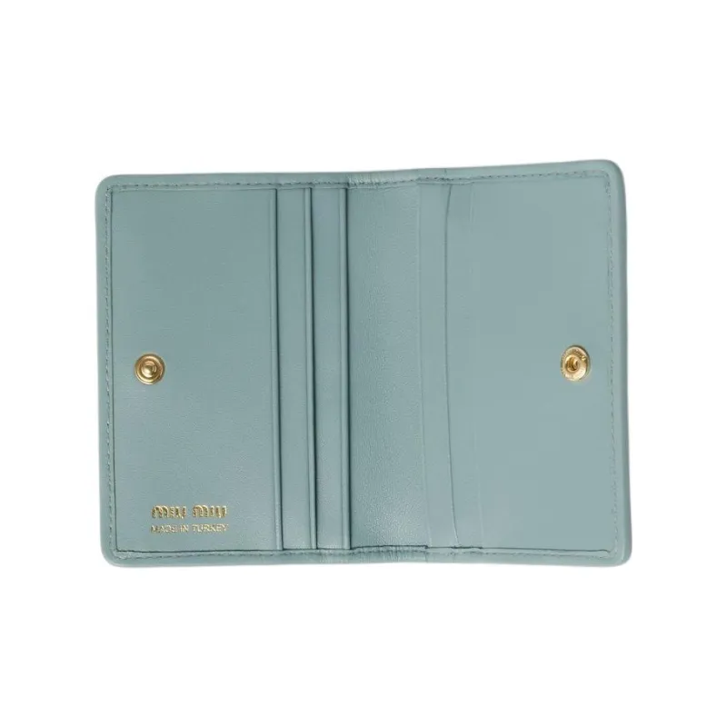 MIU MIU Matelassé Lambskin Card Holder Regular Women's Light Blue-2