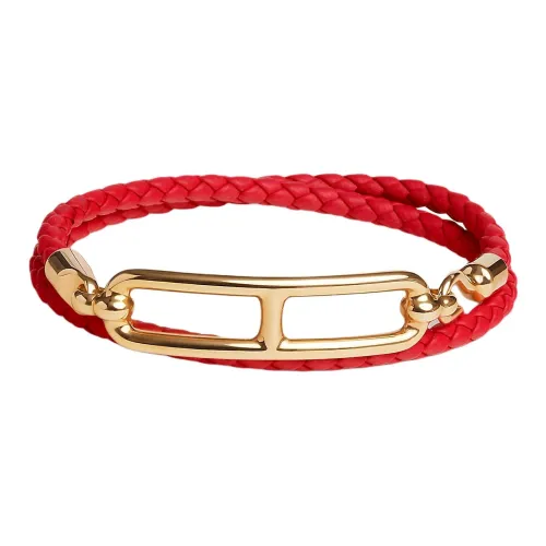 HERMES Cow Leather Bracelets Women's Red