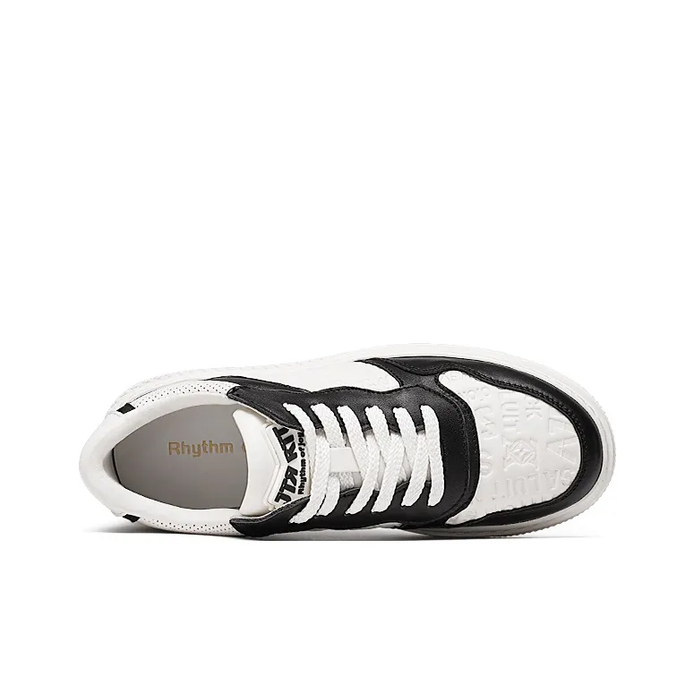 RHYTHM OF JOY Low Top Skateboard Shoes Men's Black White-2