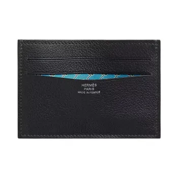 HERMES Citizen Twill Evercolor Calfskin Card Holder Men's Black & Blue & Green