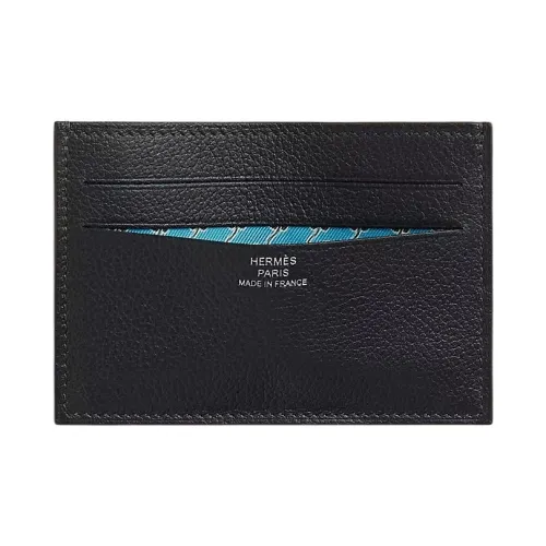 HERMES Citizen Twill Evercolor Calfskin Card Holder Men's Black & Blue & Green