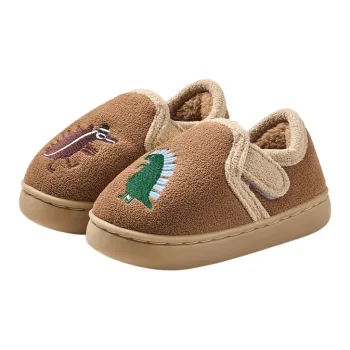 Gentle Welcome Dinosaur Kids' Slippers Winter Fleece Lined Thermal Platform Slip Resistant Toddler Slippers