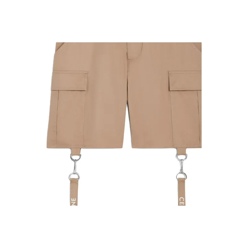 CELINE Cotton Linen Shorts With CELINE Straps-2