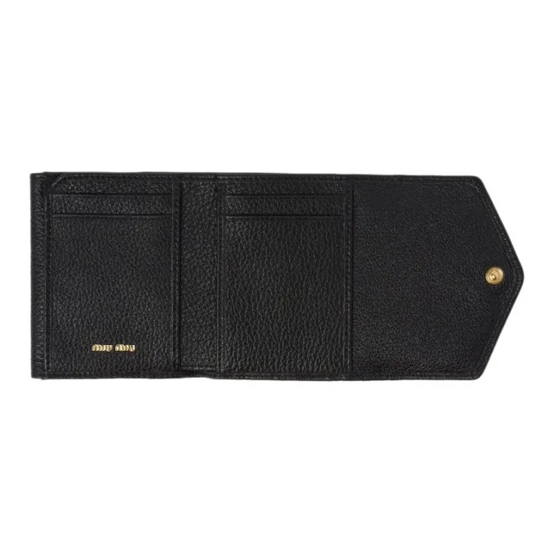 MIU MIU Calfskin Wallet Trumpets Unisex Black-3