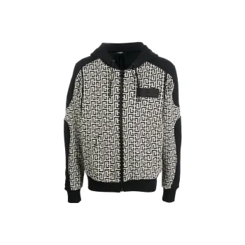 BALMAIN Monogram Printed Drawstring Hoodie