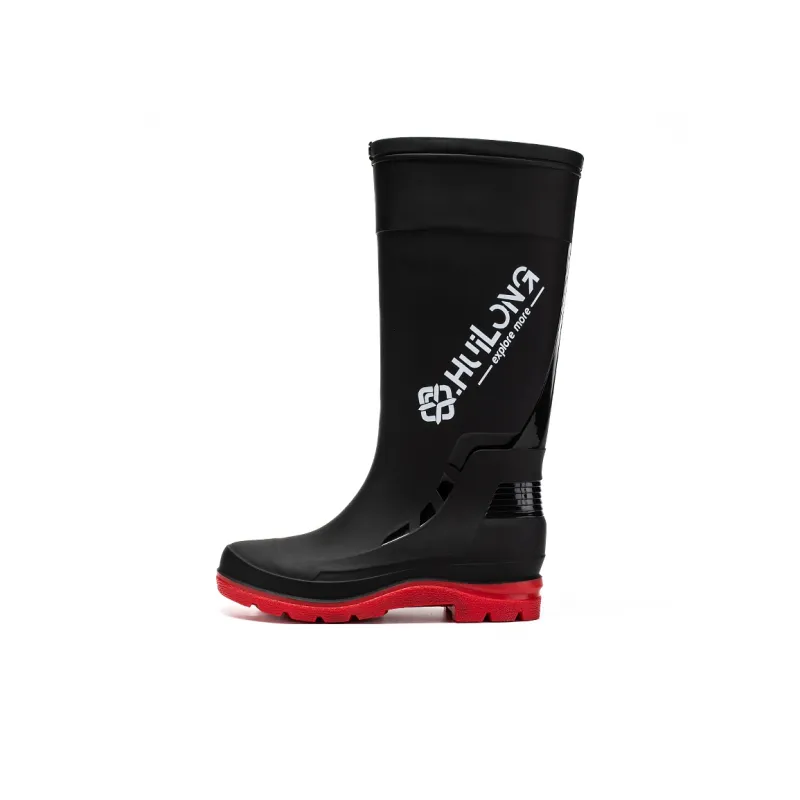 LONGYING Rain Boots Men Black/Black Red-2