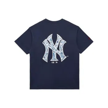 New Era Blue And White Porcelain Series T-Shirts Unisex Navy Blue