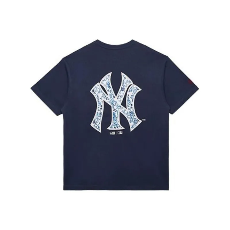 New Era Blue And White Porcelain Series T Shirts Unisex Navy Blue-0