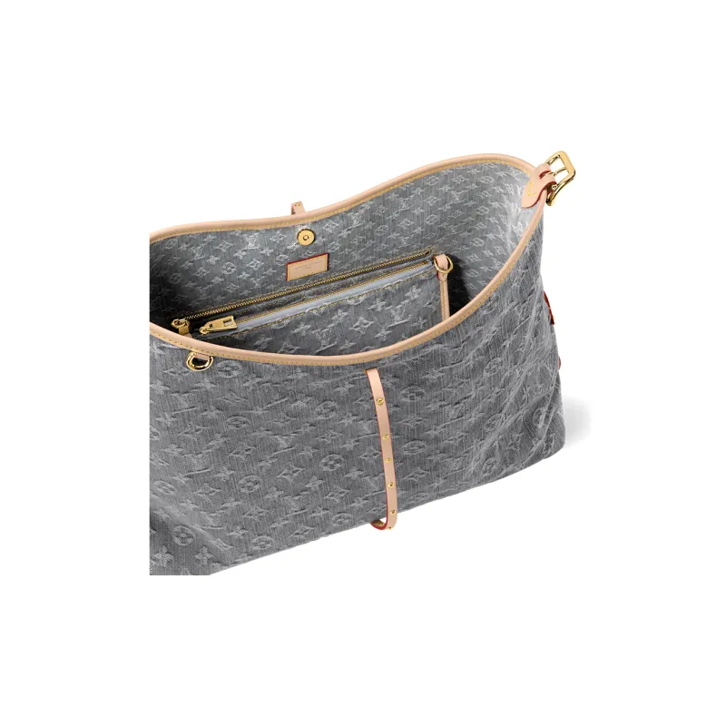 LOUIS VUITTON Carryall Cotton One Shoulder Handbags Medium Size Women's Grey Denim-4