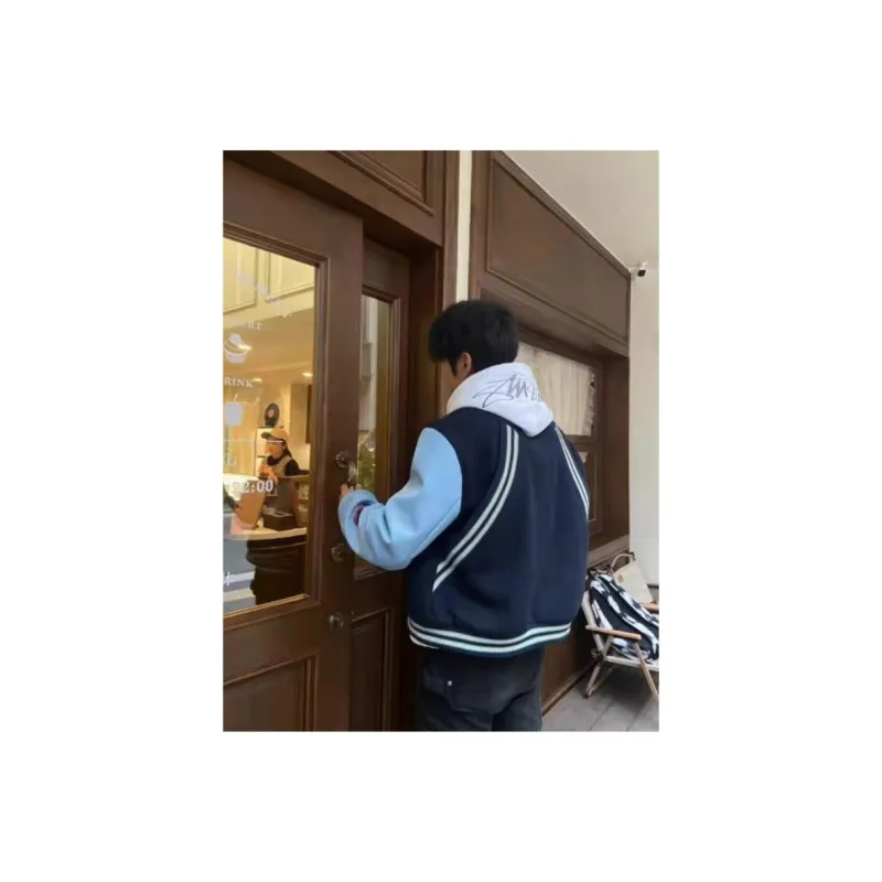 FFOMKE Baseball Jacket Unisex Navy Blue-4
