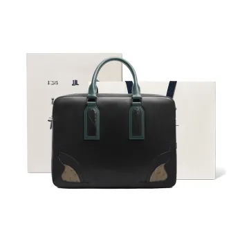 BVP Top Grain Cow Leather Business Bag Large Capacity Genuine Brand 14 Inch Laptop Briefcase Men's Black