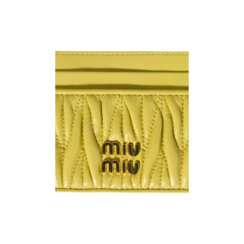 MIU MIU Matelassé Lambskin Card Holder Women's Cedar Yellow-3