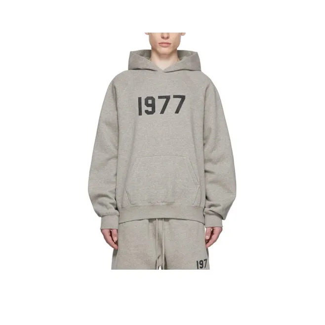 Fear Of God Essentials SS22 Gray Cotton Hoodie Dark Oatmeal Sweatshirt Men's Dark Oat-0