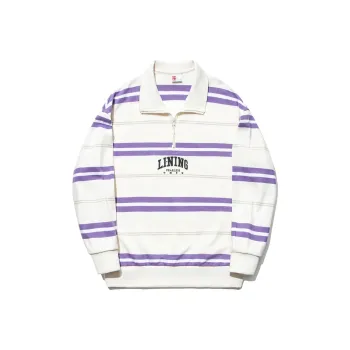 LiNing Sweatshirts Unisex Ecru Standard White Bellflower Purple Oat Gray Stripes