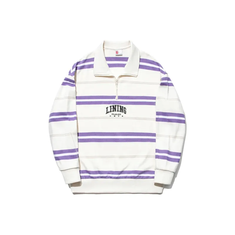 LiNing Sweatshirts Unisex Ecru Standard White Bellflower Purple Oat Gray Stripes-0