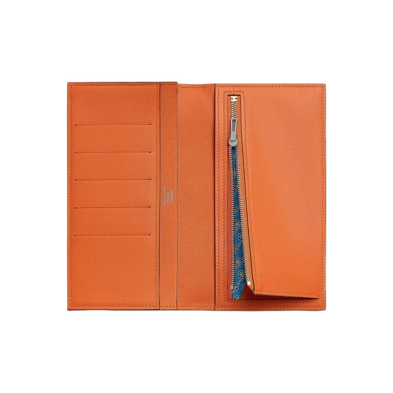 HERMES Citizen Twill Swift Calfskin Wallet Women's Orange & Riviera Blue & Dizzy Green-1