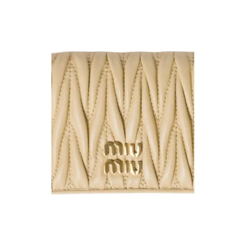 MIU MIU Matelassé Lambskin Card Holder Women's Soybean Color-3