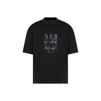 EMPORIO ARMANI Lyocell blend Jersey Oversized T shirt With Dobermann Embroidery And Print