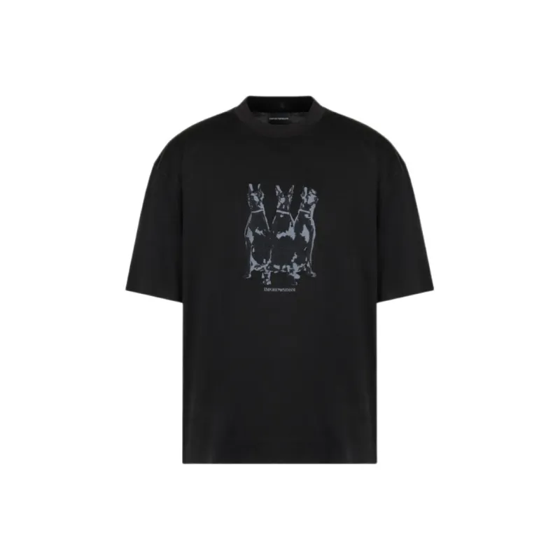 EMPORIO ARMANI Lyocell blend Jersey Oversized T shirt With Dobermann Embroidery And Print-0