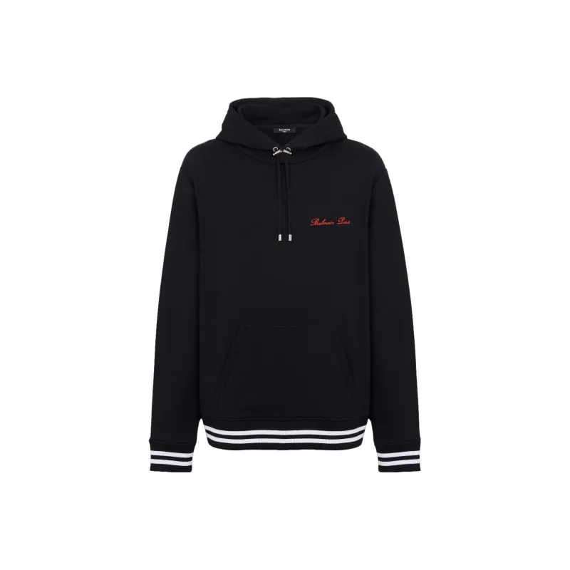 BALMAIN Signature Embroidered Drawstring Hoodie-0