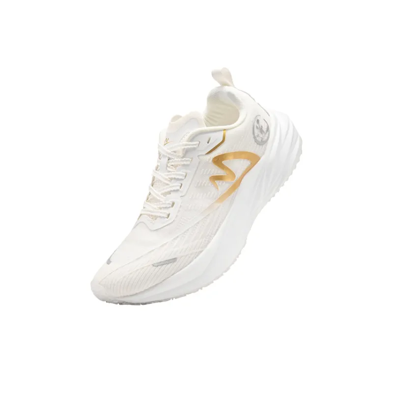 Sonic Cat Cushioned Slip Resistant Abrasion Resistant Low Top Carbon Plate Training Running Shoes Unisex White Gold-4