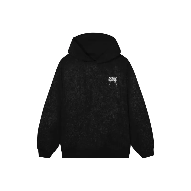 Revenge ACID WASH EMBROIDERED BASIC HOODIE BLACK Sweatshirt Unisex Black-0