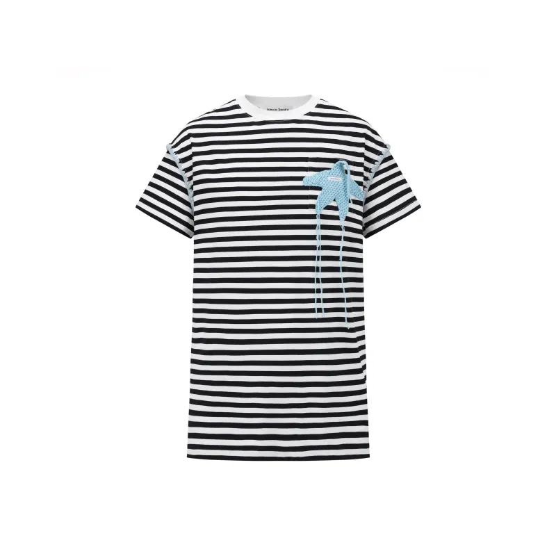 Alexia Sandra Stripe Series T Shirt Unisex Navy Blue-0