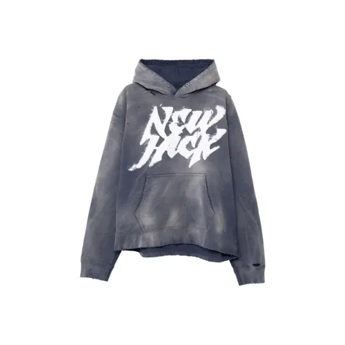 Mihara Yasuhiro Destroyed Printed Hoodie Sweatshirt Men's Marine Blue