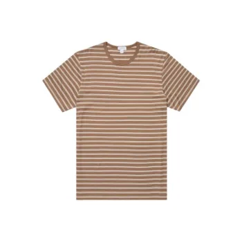 SUNSPEL Stripes Crew Neck Pullover Short-Sleeved T-Shirt Men's Brown