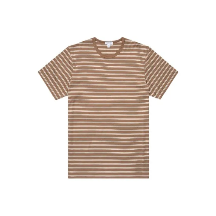 SUNSPEL Stripes Crew Neck Pullover Short-Sleeved T-Shirt Men's Brown-0