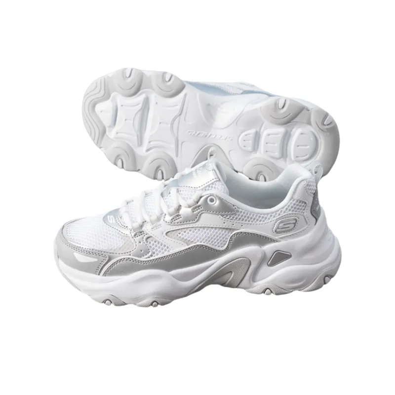 Skechers D'LITES 5.0 Slip Resistant Breathable Low Top Chunky Sneakers Women's Silver White-1