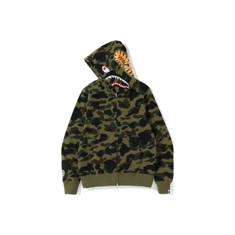 A BATHING APE ® 1st Camo Shark Full Zip Hoodie 'GREEN'-0