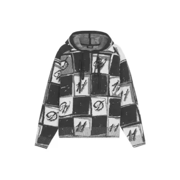 WE11DONE Chess Board Graphic Knit Hoodie