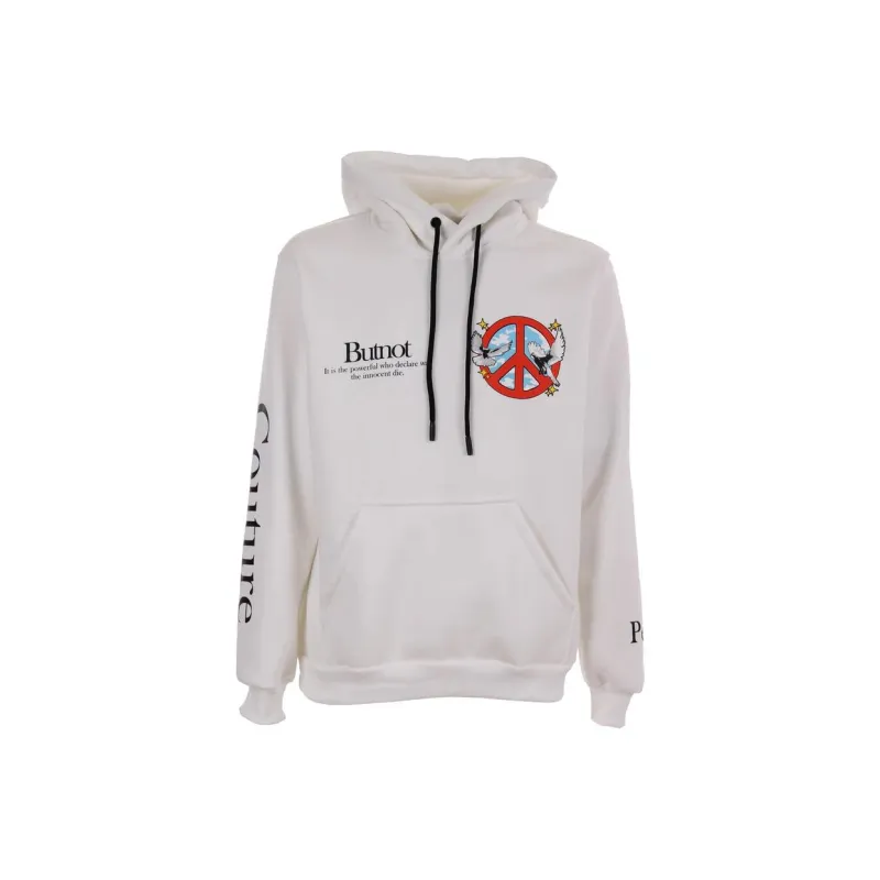 BUTNOT STREET COUTURE Felpa Con Cappuccio E Stampa Peace Sweatshirt Men's Cream White-0