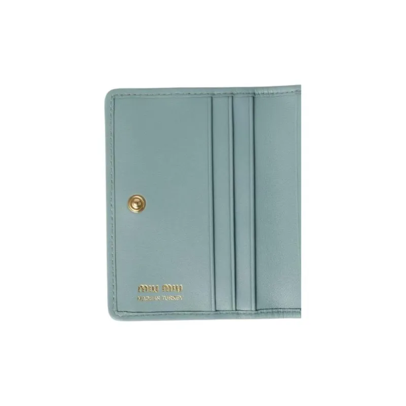 MIU MIU Matelassé Lambskin Card Holder Regular Women's Light Blue-3