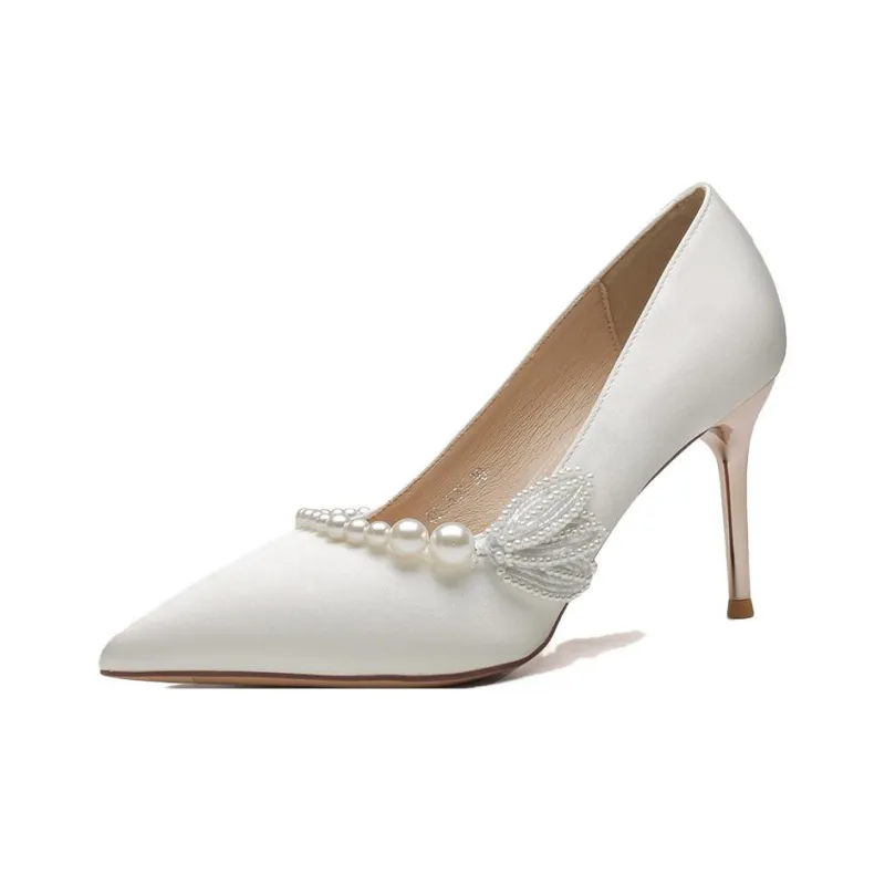 Than Than Me Slim Heel High Heels Women's Ecru-0