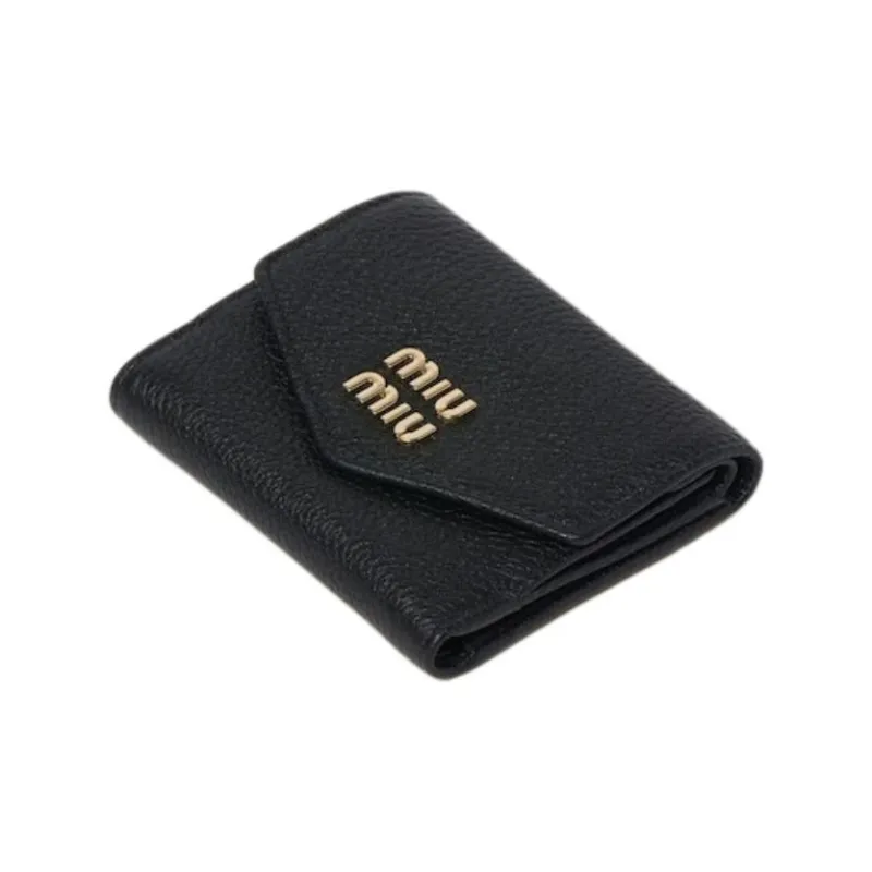 MIU MIU Calfskin Wallet Trumpets Unisex Black-1