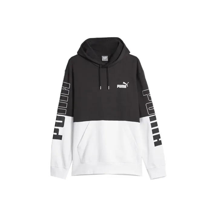 PUMA Hoodie Color Block POWER Homme Sweatshirt Men's Black White-0