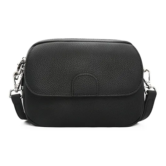 Old Man's Head Cow Leather Shoulder Bag Women's Black Ecru/Elephant Gray-5