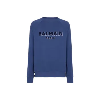 BALMAIN Logo flocked Cotton Sweatshirt