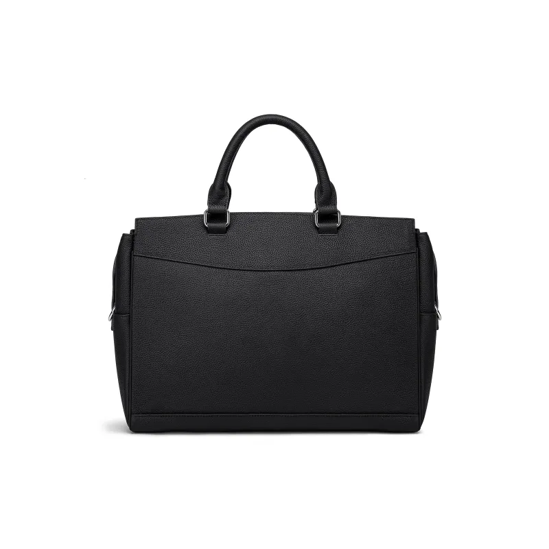 FAIRWHALE Cow Leather Portable Crossbody Briefcase Men's Black/Blue-3